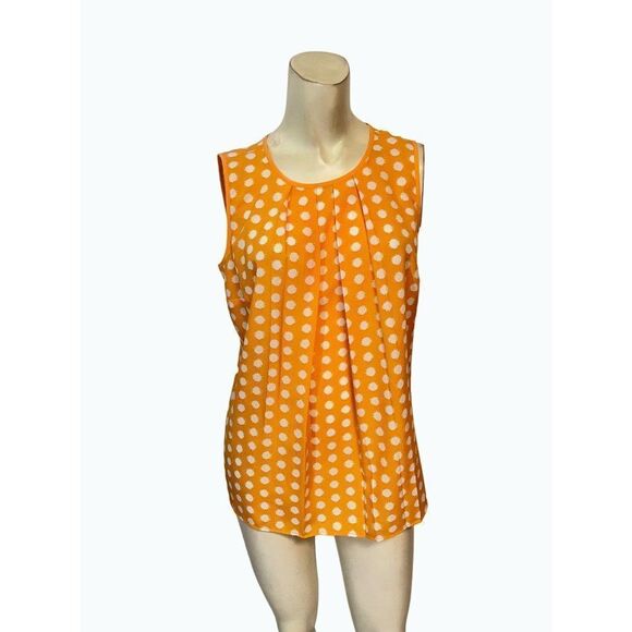 Michael Kors Polka Dot Top Womens XS Sleeveless Silky Blouse Pleated - Picture 1 of 5